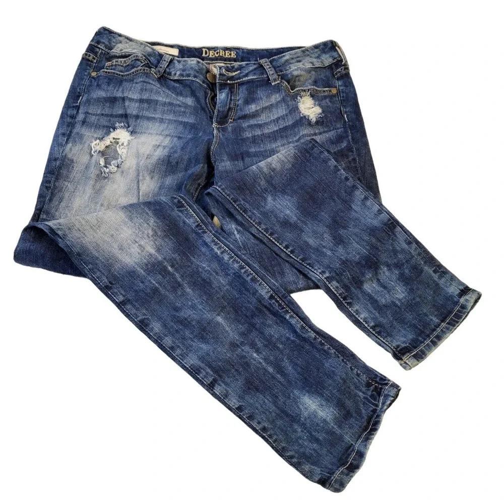 Decree Junior’s Distressed Holes Jeans‎ Super Skinny Stone Washed Stretchy SZ 13